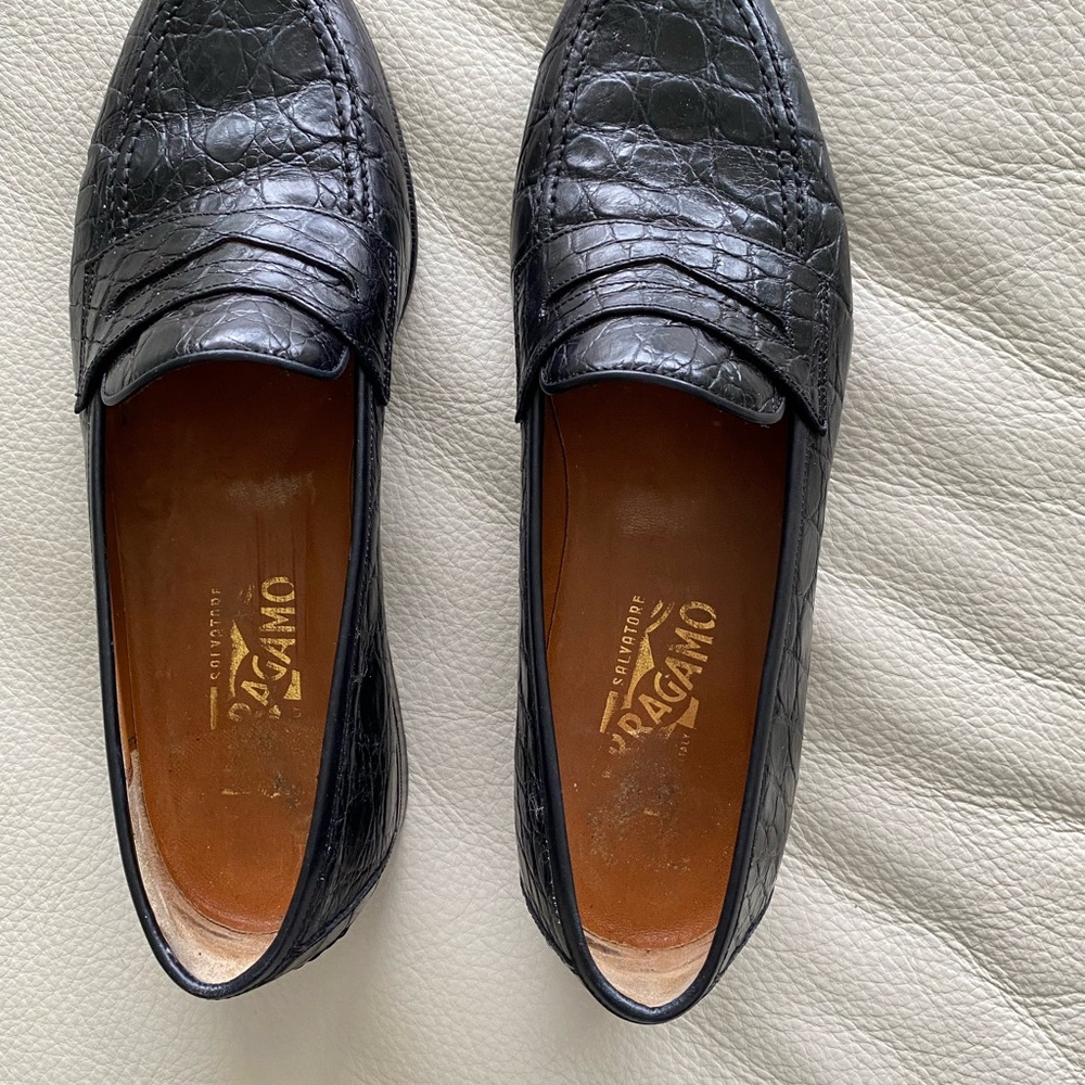 Salvatore Ferragamo Mens Loafers Crocodile size 8 Black